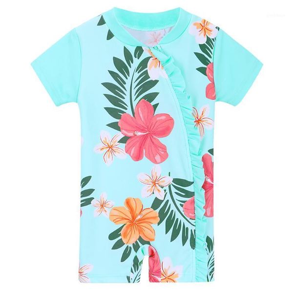 

girl bikini summer swim cute cyan pink bird flower 1 month-3 years baby infant spf30+ upf50+ one-piece short sleeve vacation kid1