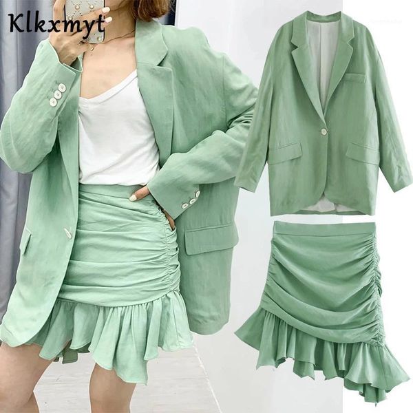 

klkxmyt two pieces sets women england holiday style casual loose blazer women feminino jackets mini skirt faldas set1, White