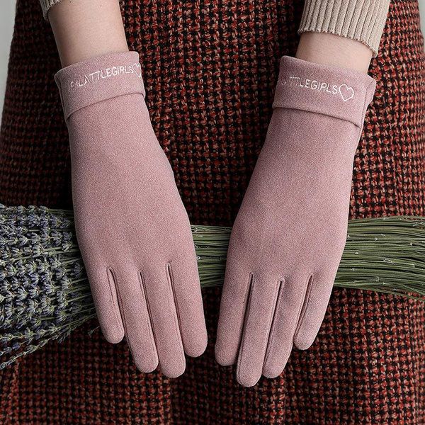 

new women winter keep warm touch screen thin section gloves female letter embroidery simple style elegant single layer gloves, Blue;gray