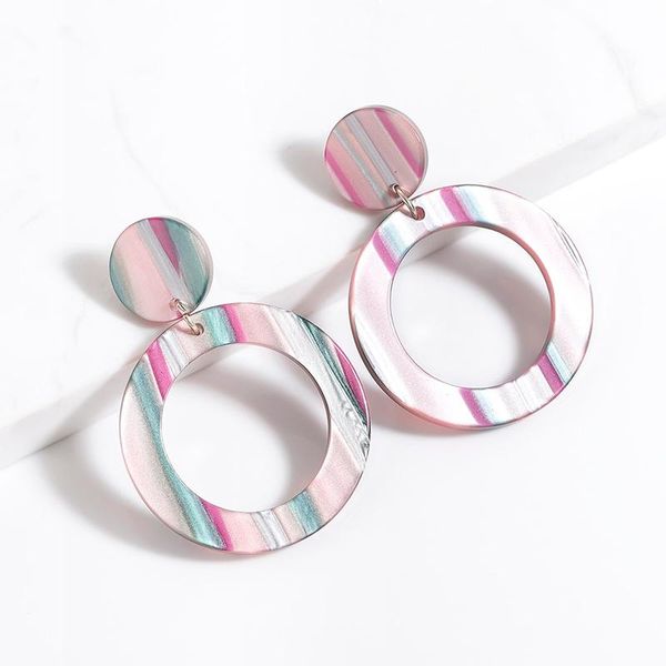 

trendy striped print brincos earrings boho colourful geometry round earrings for women dangle earring pendientes mujer moda 2020, Silver