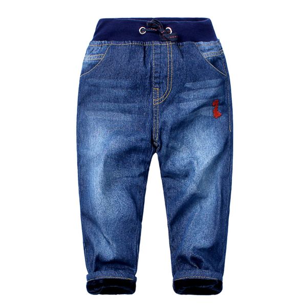 

mudkingdom kids jeans girls denim drawstring pants autumn winter fleece warm boys jeans lj201203, Blue