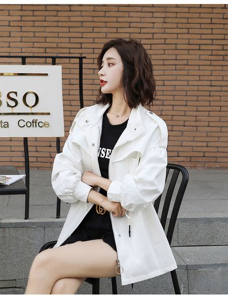 

2021 new new fashion casual embroidered collar a line windbreaker ladies of the office jacket 02z8, Tan;black