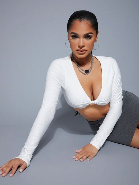 

sxy twist front crop m0yg#, White