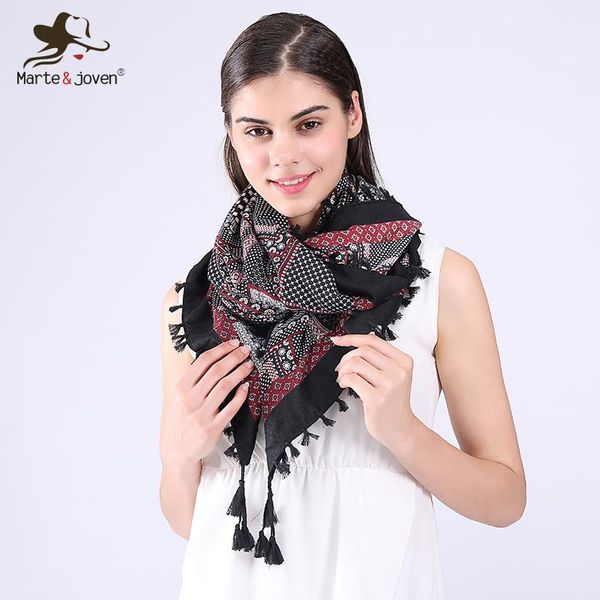 

scarves [marte&joven] fashion bohemia retro style geometric print scarf and wrap fringed square for women tassel bandana girls, Blue;gray