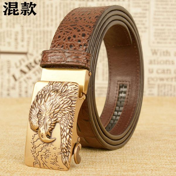 

men's automatic buckle eagle head youth personalized crocodile leather leisure belt, Black;brown