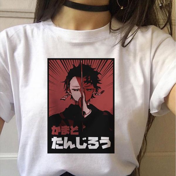 

slayer t shirt women graphic tees streetwear japanese anime tshirt funny cartoon kimetsu no yaiba t shirt female, White