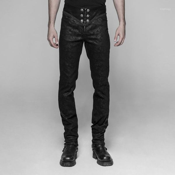 

gothic rock float party stage simple and handsome trousers fashion court retro slim belt men's trousers1, Black