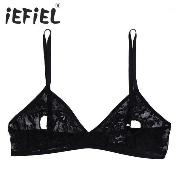 

female women lingerie bra soft lace floral sheer nipple hollow out bralette wire-unlined bra for nightwear1, Red;black
