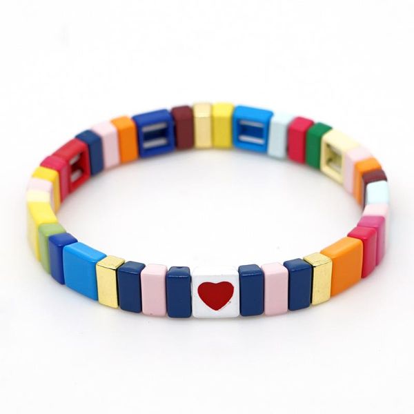 

new enamel tile bracelet for women girls letter love rainbow bohemian bracelet stackable bangles couple jewelry gifts, Black