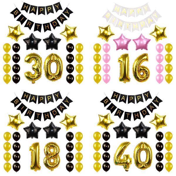 

decoration set happy banner helium number balloon kids 30th 40th 18th birthday party decorations
