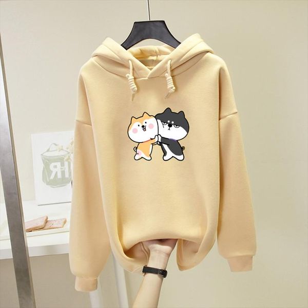 

женщины harajuku толстовки мультфильм собака шиба ину husky печать фуфайки sudadera mujer kawaii пуловер tops крупногабаритные street wear, Black
