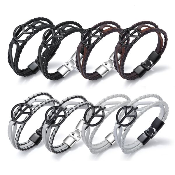 

factoryuf34leather stainless for bracelet steel sign peace love men