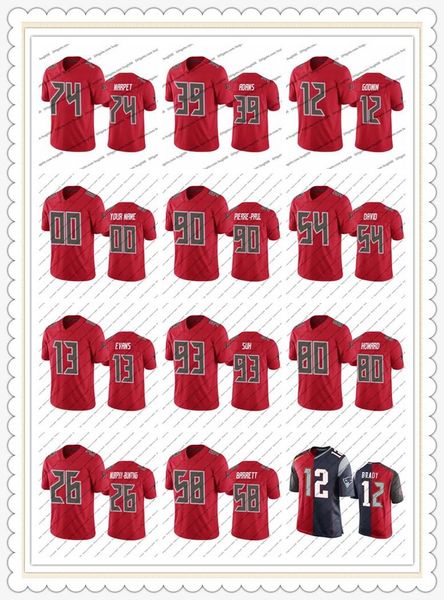 

100 сезон нфл тампа бэй buccaneers пользовательский 74 marpet 39 adams 12 godwin 90 paul 54 david 13 evans 93 suh футбольные майки, Black;red