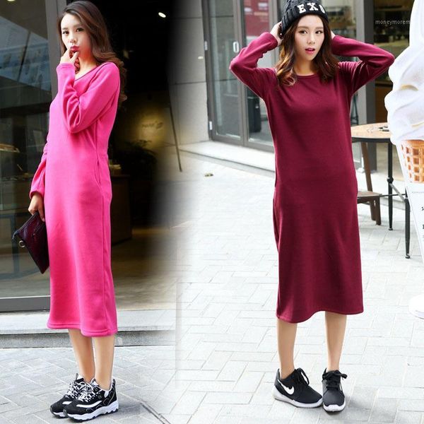 

2018 autumn winter dress women new plus velvet thicken warm dresses female loose dress large size fat mm warm long1, Black;gray