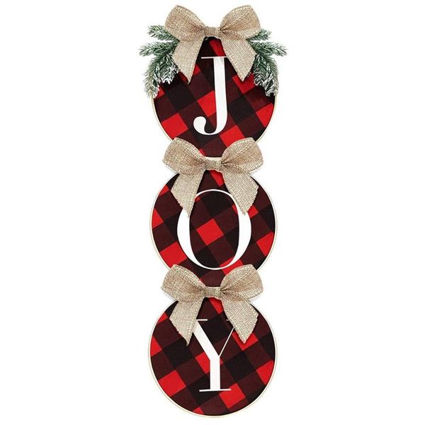 

christmas decorations - joy sign - check plaid wreath for front door -home window wall farmhouse indoor outdoor