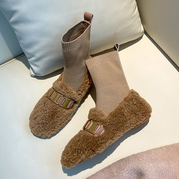 

2020 women spring with skin snow ladies warm woolen ankle boot comfortable casual boots women's shoes h5pc, Black