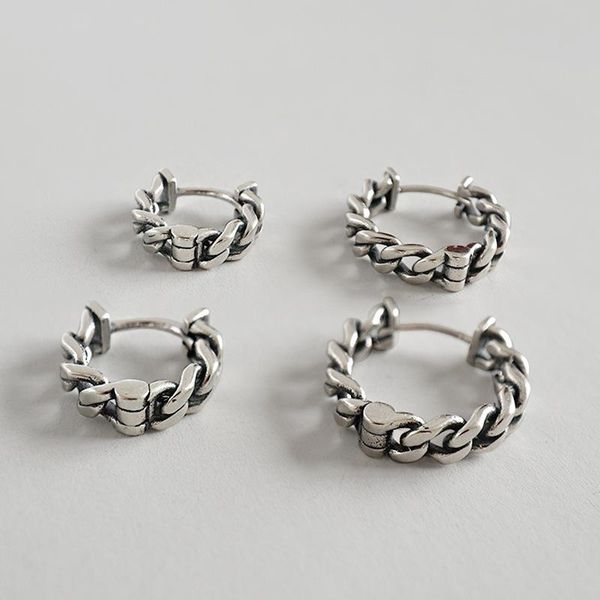 

hoop & huggie vintage 925 sterling silver chain circle earrings for women fine jewelry, retro earings hoops gift accessories, Golden;silver