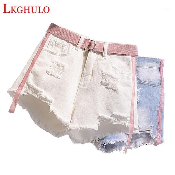 

ladies women plus size 5xl vintage ripped summer high waisted stonewash denim shorts jeans button pocket hole shorts w1141, Blue