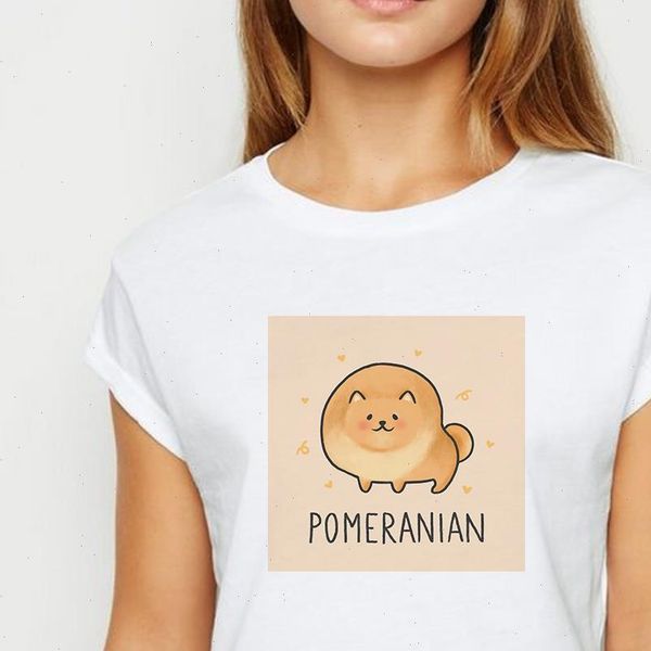 

plus size animal pomeranian tshirt young women spring summer t shirt harajuku aesthetics graphic casual round collar t shirt, White