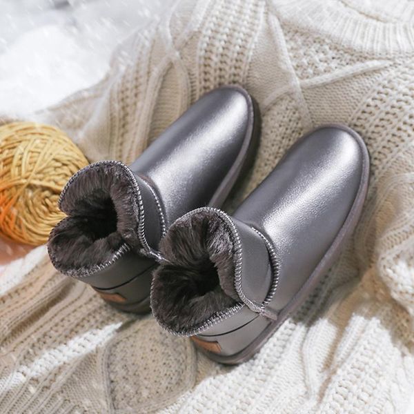 

rimocy warm snow boots for women 2020 winter silver long plush waterproof ankle boots woman platform cotton padded shoes woman, Black