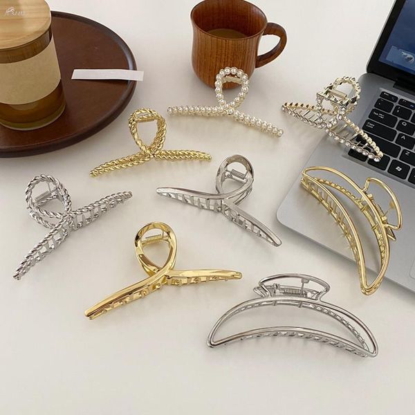 

aomu 2020 новый металл pearl rhinestone крест twisted геометрическая золото серебро лапка цвет волос зажим для женщин аксессуары для волос