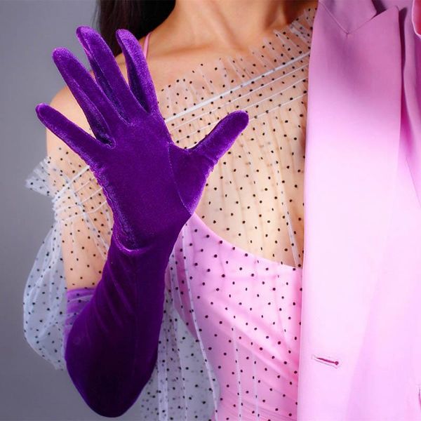 

fancy wedding long purple velvet gloves comfortable and fashion for special person 23 length prom party social events st319 h jllivx, White