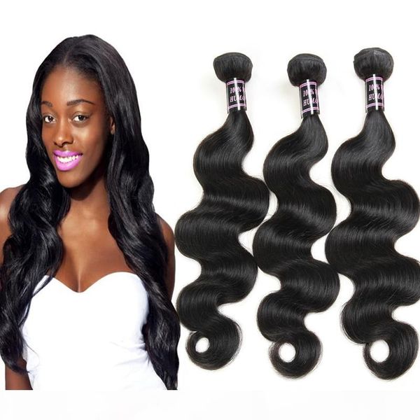 

8a unprocessed brazilian bodywave human hair 3bundles wholesale peruvian indian malaysian bodywave hair weave ing, Black
