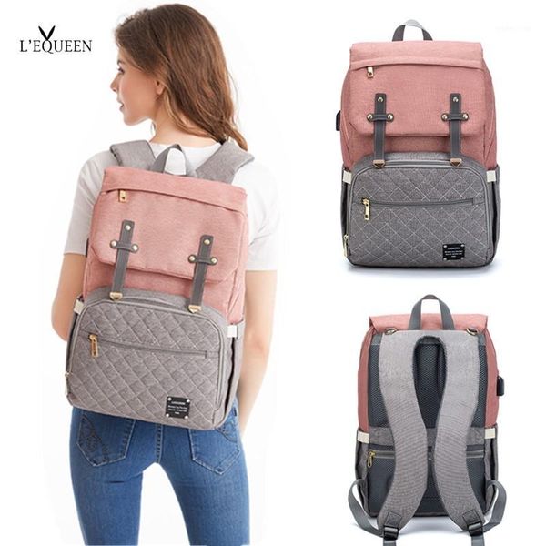 

lequeen usb diaper bag multi function large nappy bag organizer with changing pad backpack mommy baby stroller1