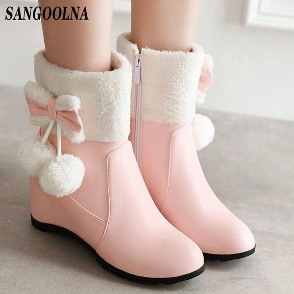 

boots winter women's sweet wedge platform bow ankle bare side zip casual short tube booties botas mujer 2021, Black