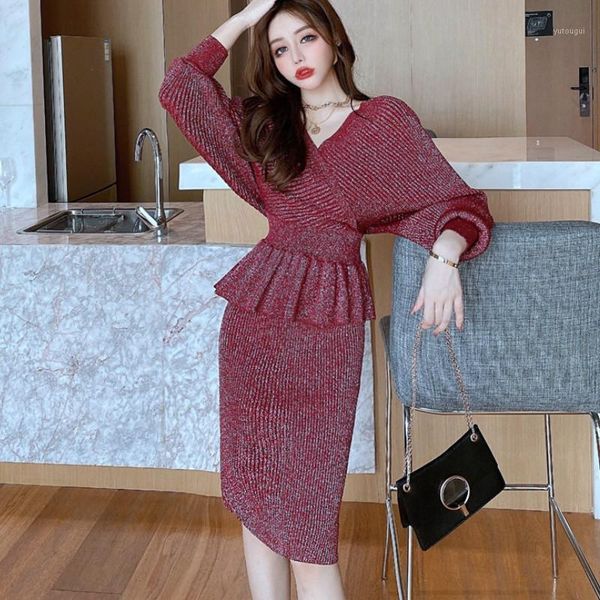

women two piece outfits womens knit set lady peplum sweaters with skirts sets women sweater set outfits1, Gray