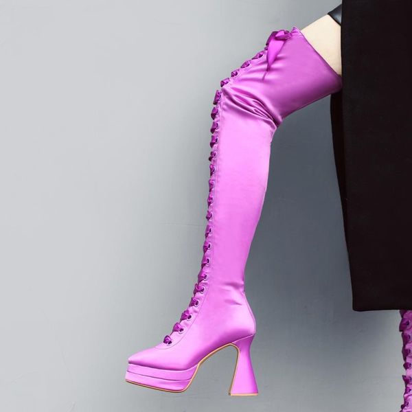 

женщины boots pu sexy над коленом длинные сапоги с платформой на высоком каблуке женская обувь леди креста связали mujer 2020, Black