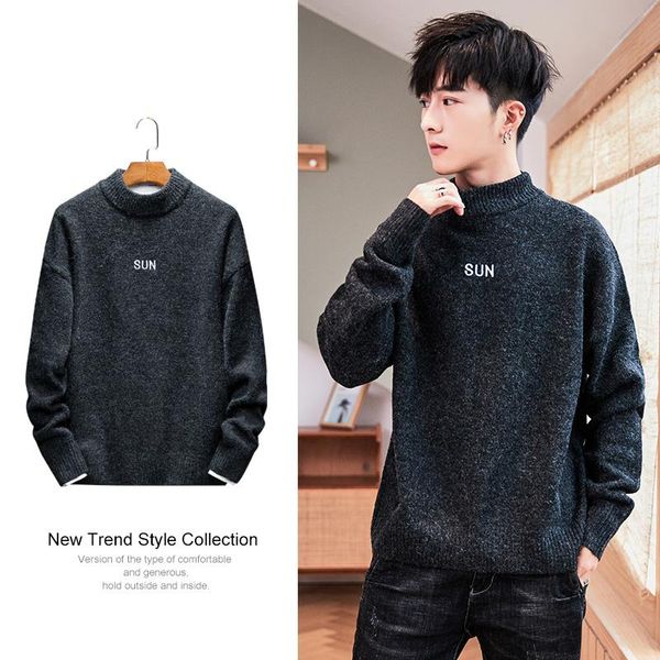 

prowow autumn winter sweater men's o-neck thickened fashion comfortable sweater loose campus versatile pullover clothes, White;black