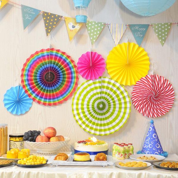 

6pcs chrismats decoration colorful tissue paper fan flowers holiday wedding party paper fans pinwheels hanging flower 20 30 40cm yxlxmu