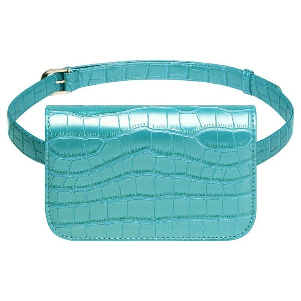 

crocodile women waist bags fashion fanny packs small square cover bum bags female solid adjustable belt bag lady matte lake blue