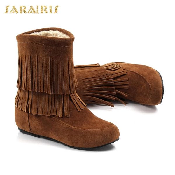 

sarairis 2020 new arrivals warm fur winter snow booties woman shoes fringe concise plush comfortable shoes ladies boots female, Black