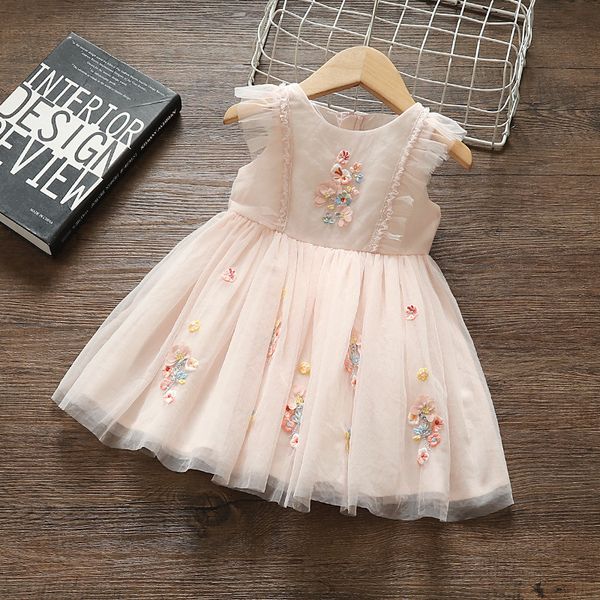 

flowers embroidery girls dresses party pageant dress girls kids/children dress for wedding 1-4y t200709, Red;yellow