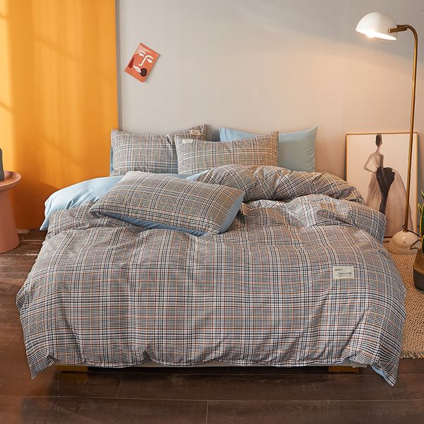 

japan style plaid bedding set nordic bed linen duvet cover pillowcase bed sheet sets twin  king size bed set 1012