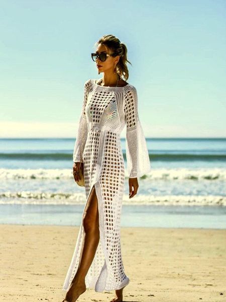 

2021 new long-sleeve ocus shirt in or crocheted swimming suit cover polyester summer on holiday skirt knitted 8php, Black;gray