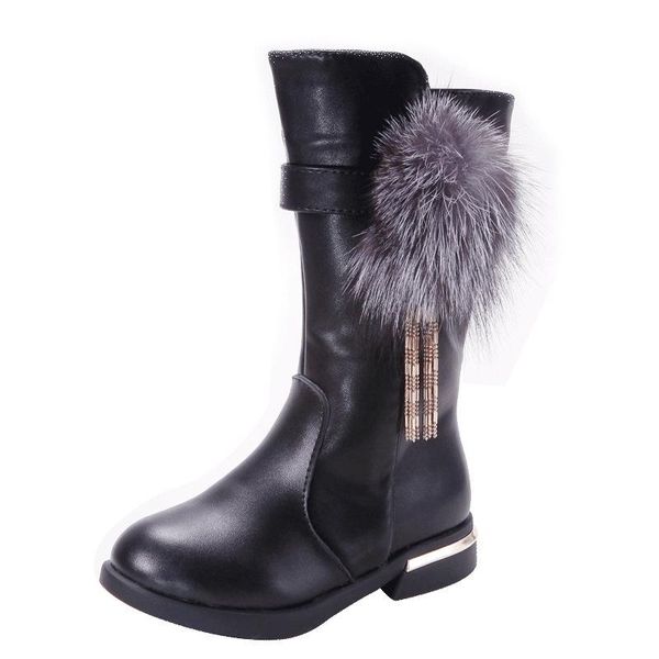 

3-14 year old 2020 new children mid-calf boots girls fashion genuine leather snow boots kids floral school shoes girl high, Black;grey