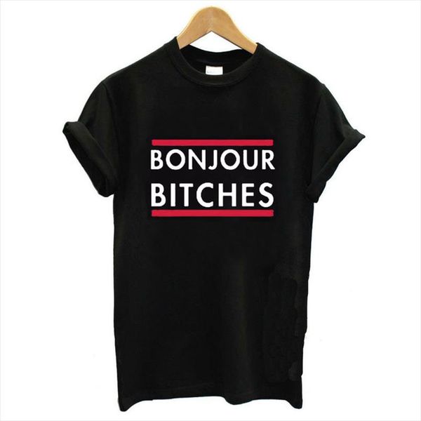 

bonjour bitches letter print t shirt women short sleeve o neck loose tshirt 2020 summer women tee shirt camisetas mujer, White