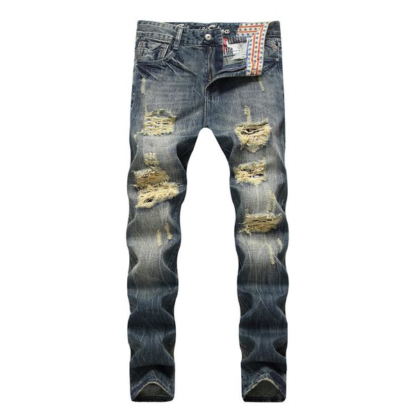 

jeans men spring skinny jeans men ripped for mens joggers distressed biker hole mid waist straight full length, Blue