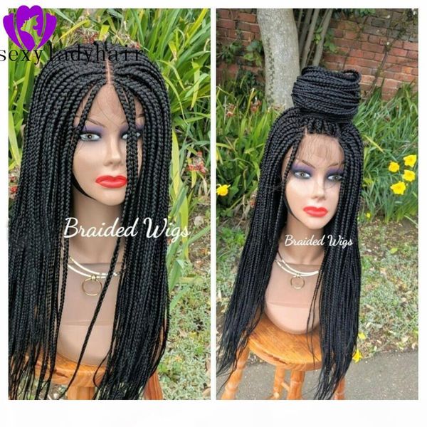 

middle part long black blonde burgundy ombre glueless braided synthetic lace front wigs twist braids for afro black women daily wear