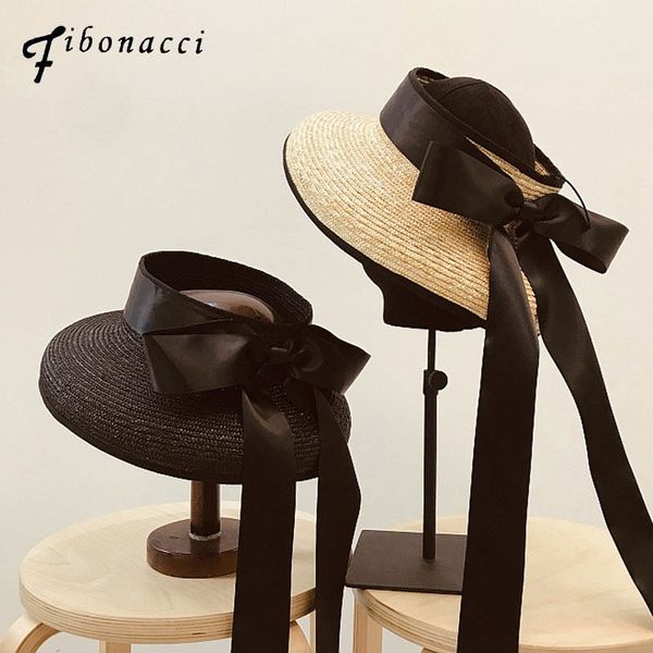 

fibonacci new summer straw hats paper elegant hepburn style empty women leisure holiday beach sun hat y200714, Blue;gray