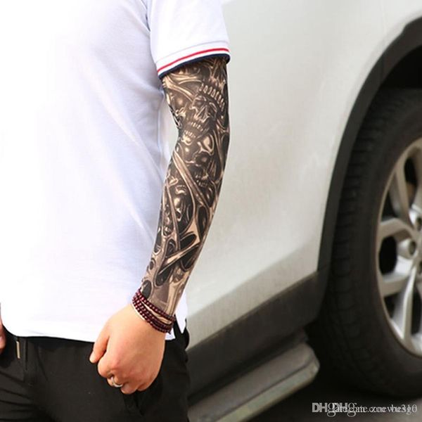 

men boy seamless nylon tattoo sleeves printing elastic breathable sport lengthen skins fake tattoo arm warmer protective sleeves dh0705 t03