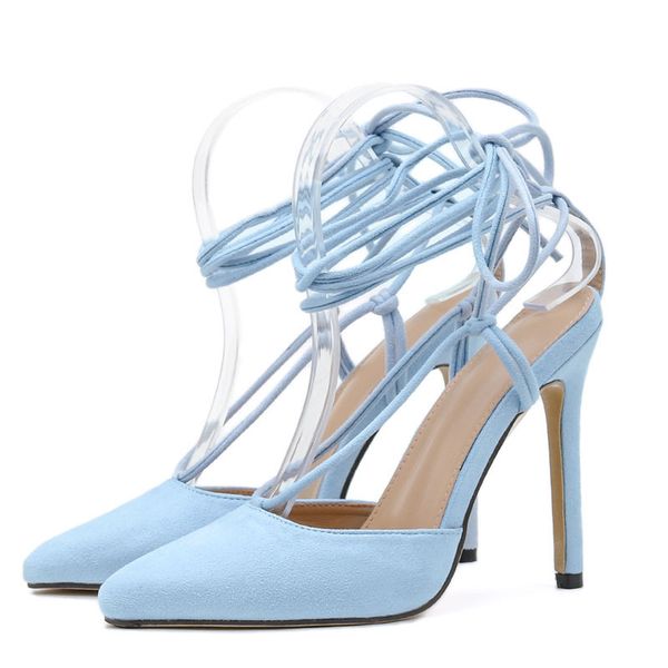 

2021 new european and straps pointed heels big women's shoes fashion bum suede back empty sandals o9sn, Black