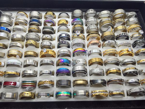 

rings stainless women's gold fashion steel 50factory/lot silver party wedding mix style jewely