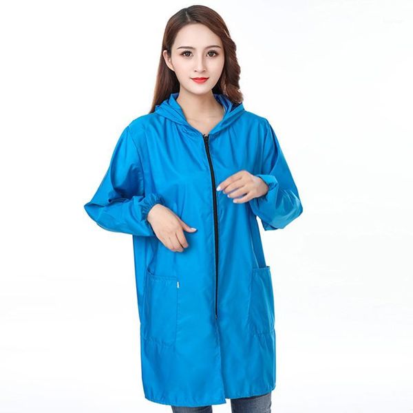 

creative zipper apron solid color long sleeve overalls waterproof oil-proof kitchen apron1