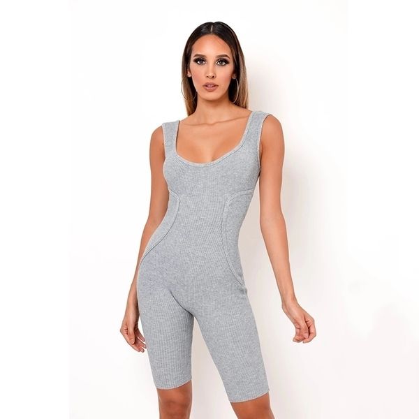 

sheblingbling knit sleeveless / long sleeve women skinny rompers square collar tipping tank playsuit fitness short jumpsuit y200904, Black;white
