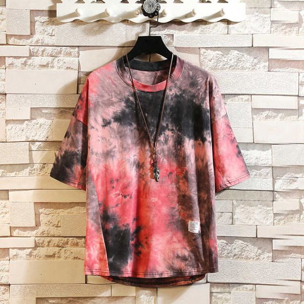 

men's summer oversized t-shirts 2020 tie dye men casual loose short sleeves tees streetwear gothic style, White;black