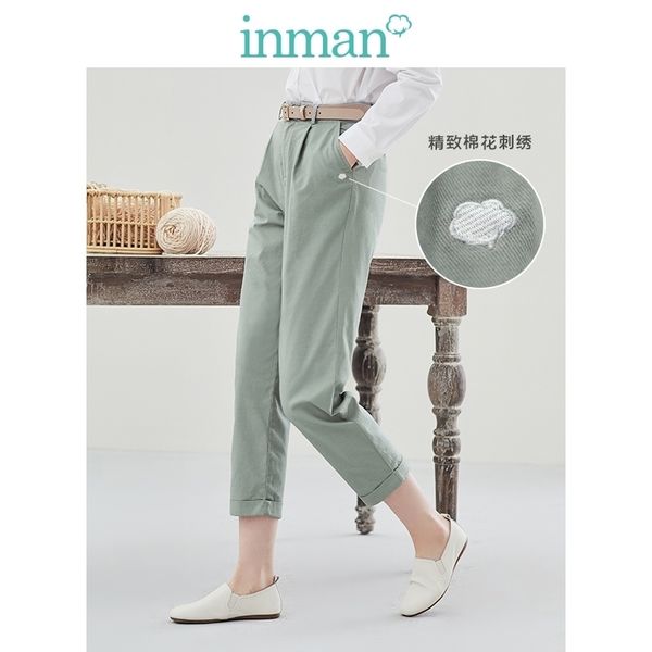 Inman Primavera Nuovo Arrivo Pianura Pianura Cotton Series Letterario Tempo libero SlimMed Hemming Ankle-lunghezza Harem Pant 201106